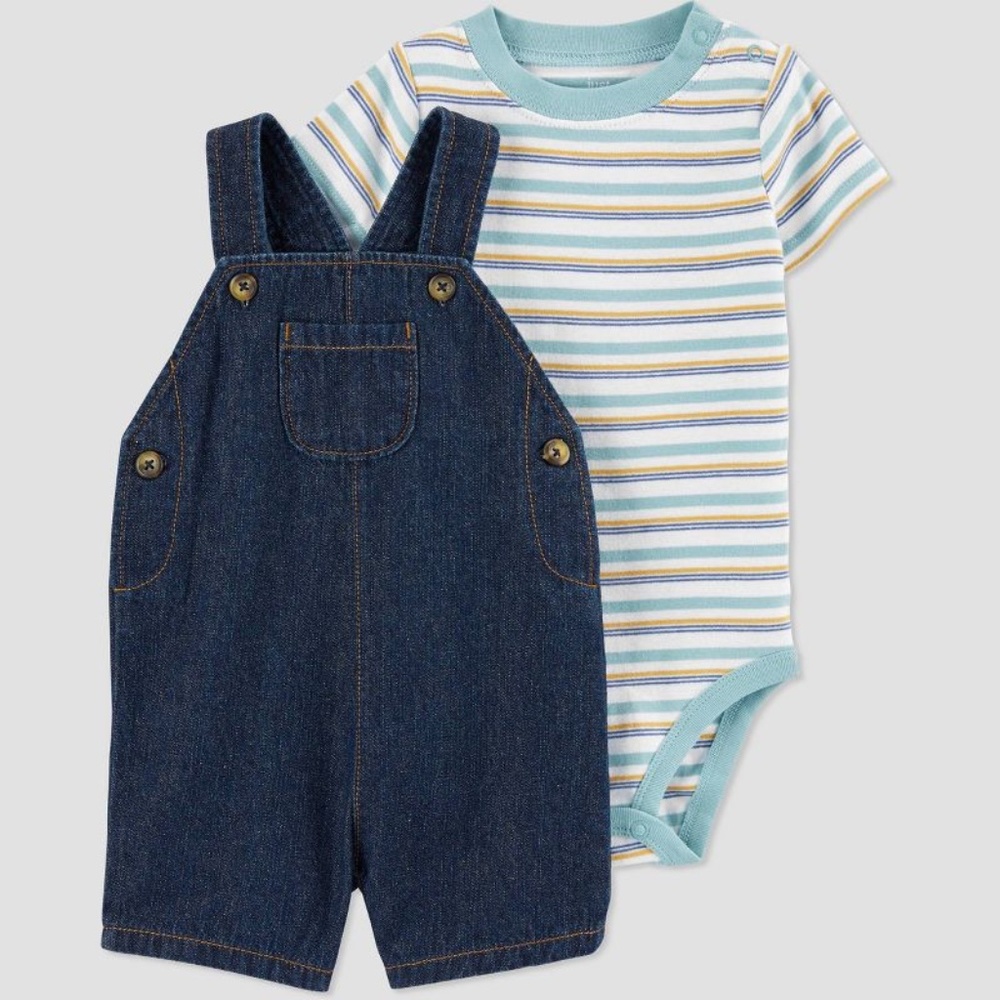 Carter's Just One You Baby Boys' Striped Denim Top & Bottom Set Blue 6M NWT